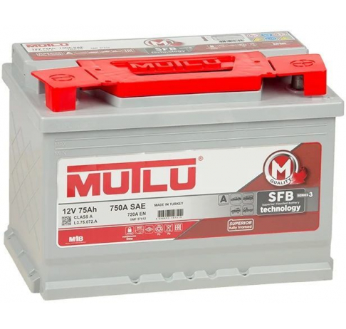 Mutlu 75 А/ч о.п. 720А 12V SBF M3 Низкий
