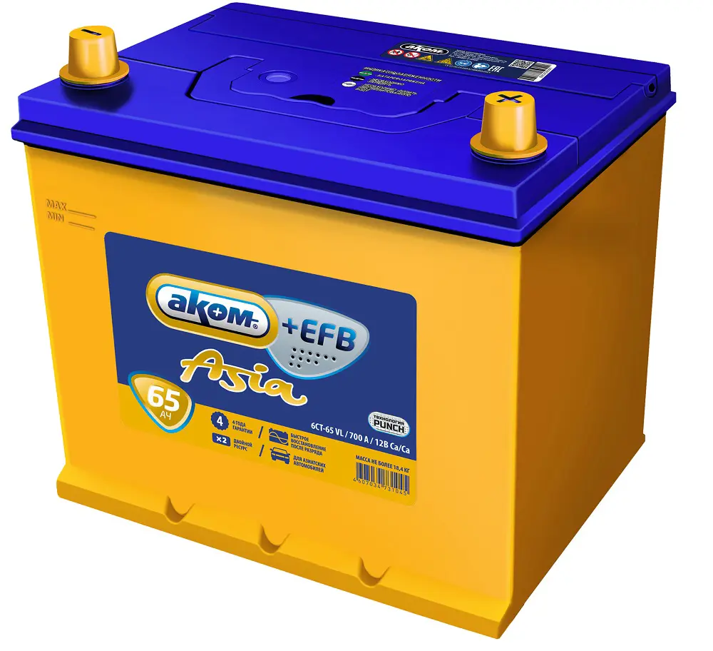 Аком 65 А/ч о.п. 700А 12V EFB Asia
